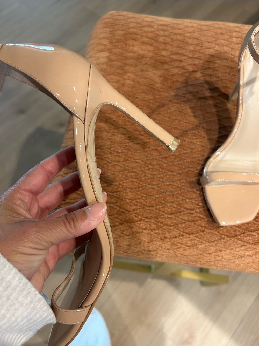 Stuart Weitzman Beige Patent Ankle-Strap Stilettos - Picture 4 of 5